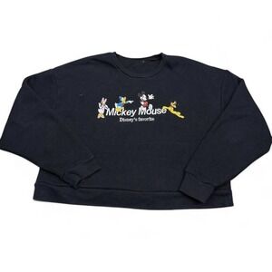 Zara Mickey Mouse Size Small Disneys Favorite Crop Top Sweater Embroidered Black